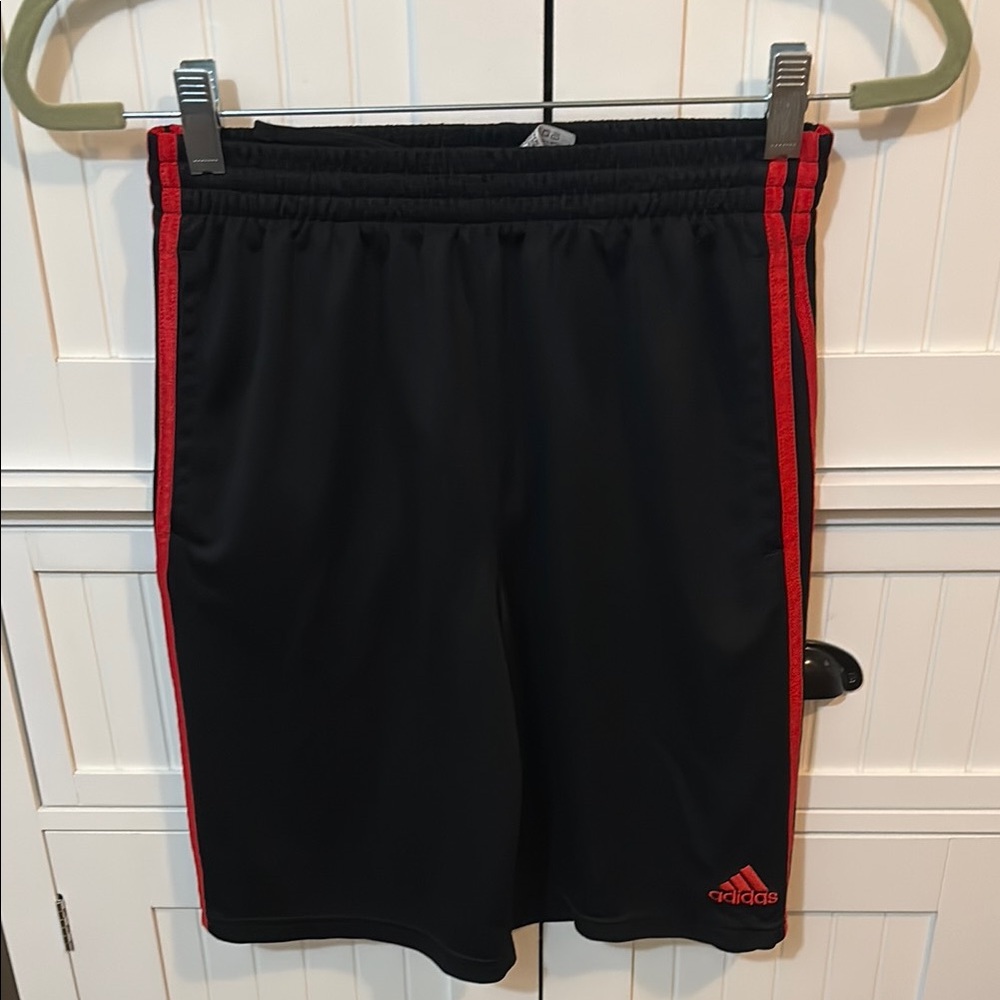 Boys Adidas Black Athletic Shorts with Red Accents